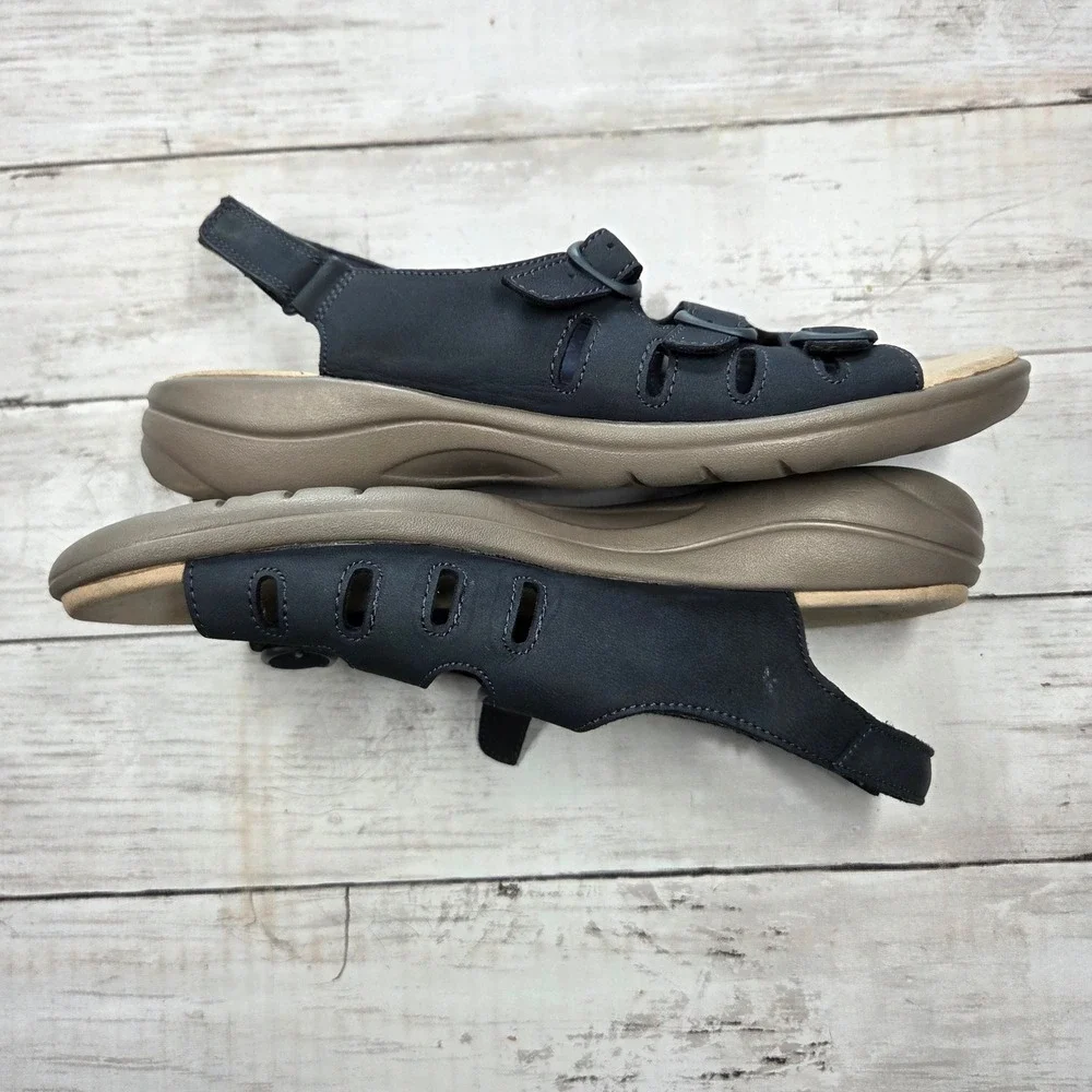 Clarks Saylie Quartz Sandals Women 9.5W Navy Blue Slingback Cushion Soft Strappy